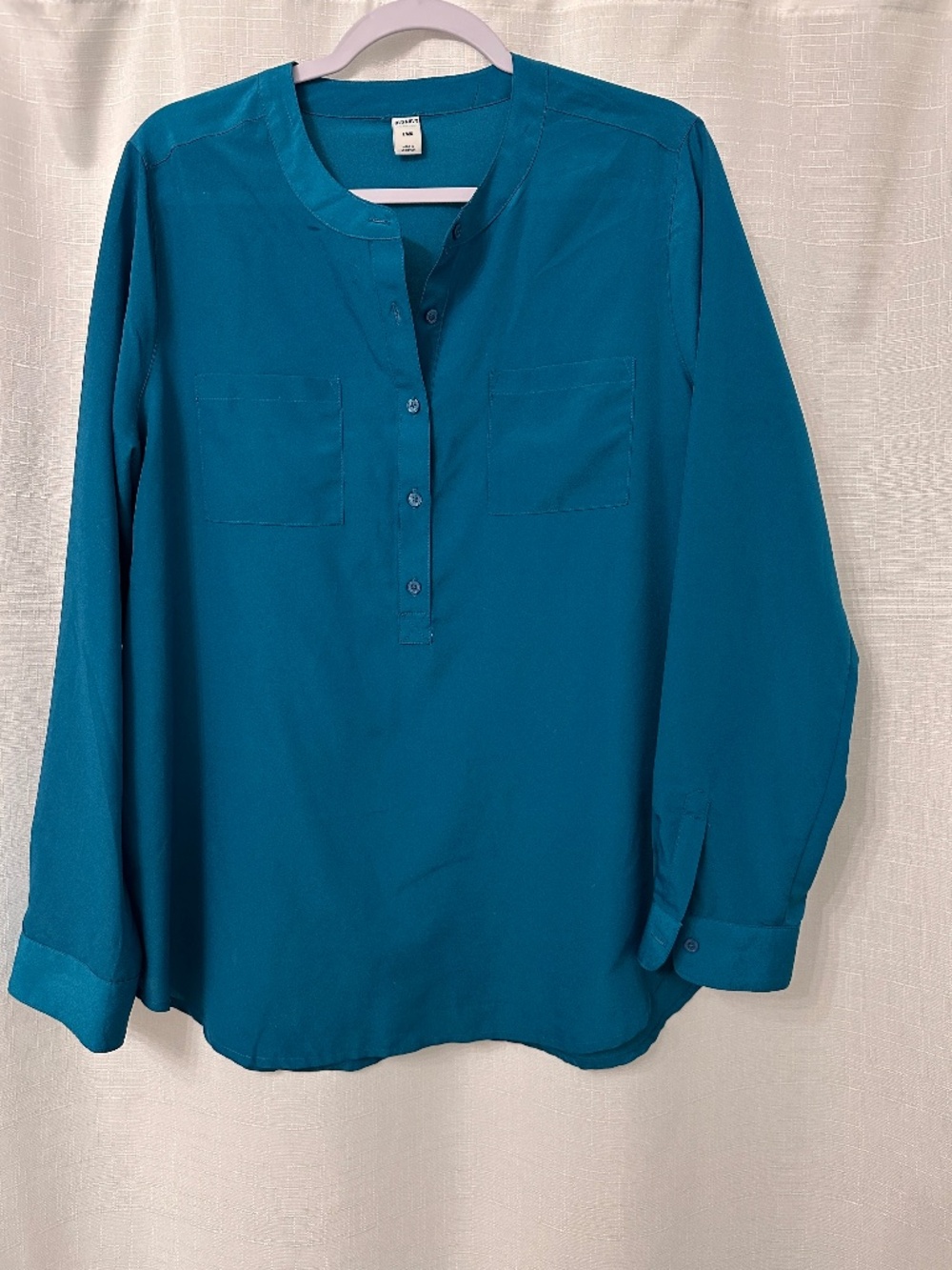 Teal Long Sleeve Pocket Blouse Size Large
